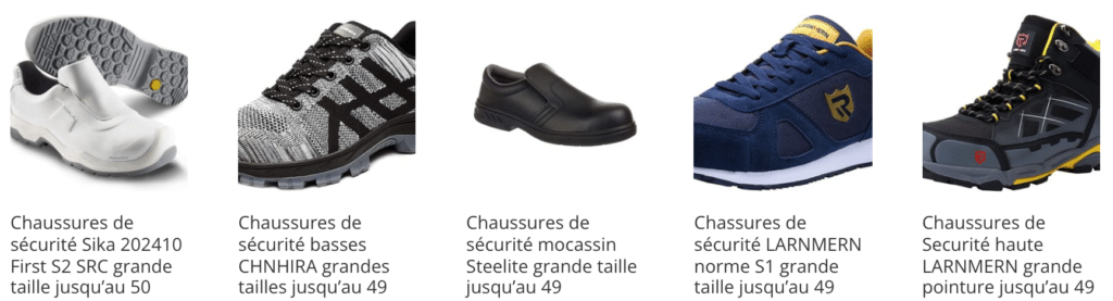 chaussures de securité grande taille