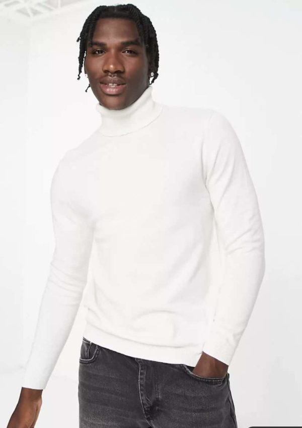 Pull col roulé en maille de coton grande taille jusqu'au 2XL long