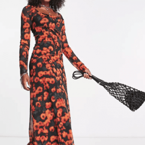 Robe mi-longue en tulle à imprimé floral fondu grande taille