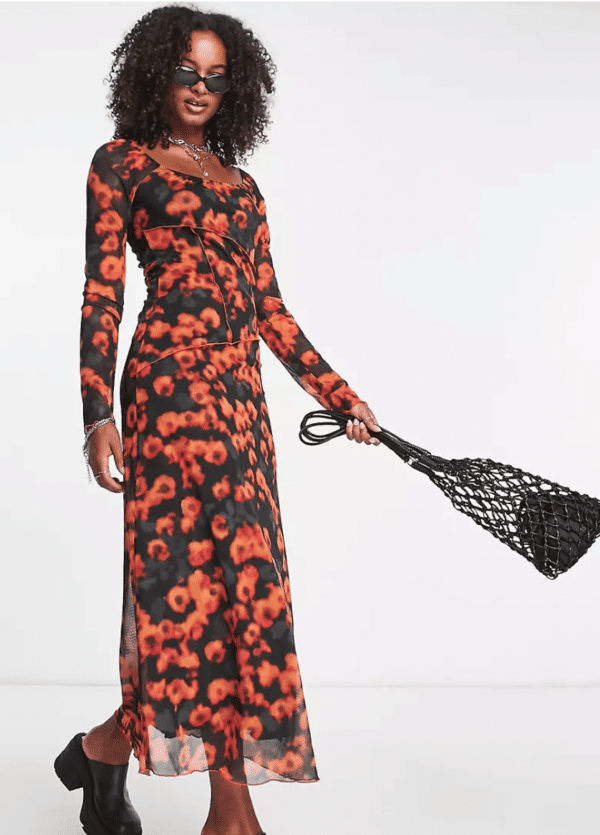 Robe mi-longue en tulle à imprimé floral fondu grande taille