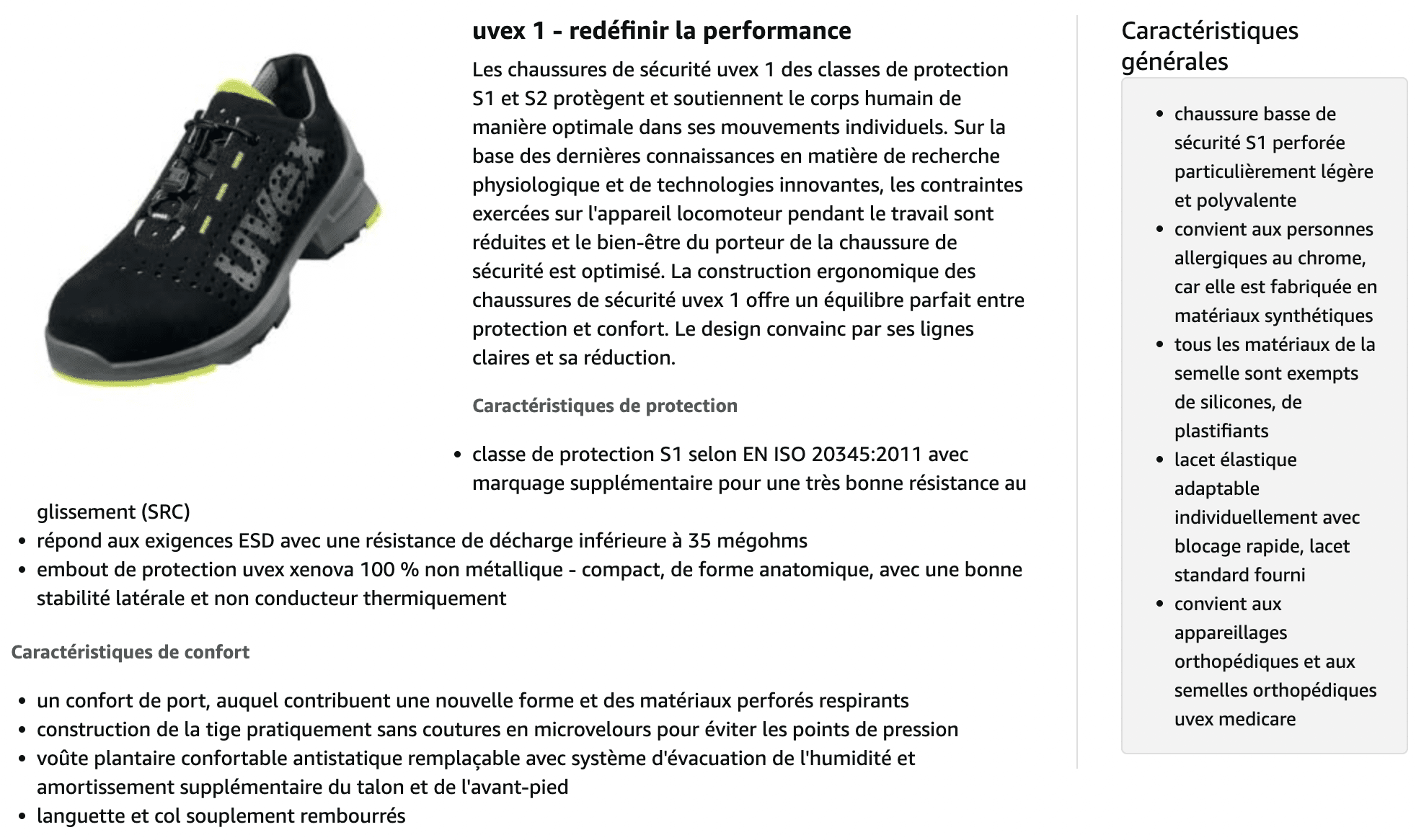 Uvex 1 - Chaussures de travail - Chaussures de sécurité S1 SRC ESD - légères et antidérapantes grande taille