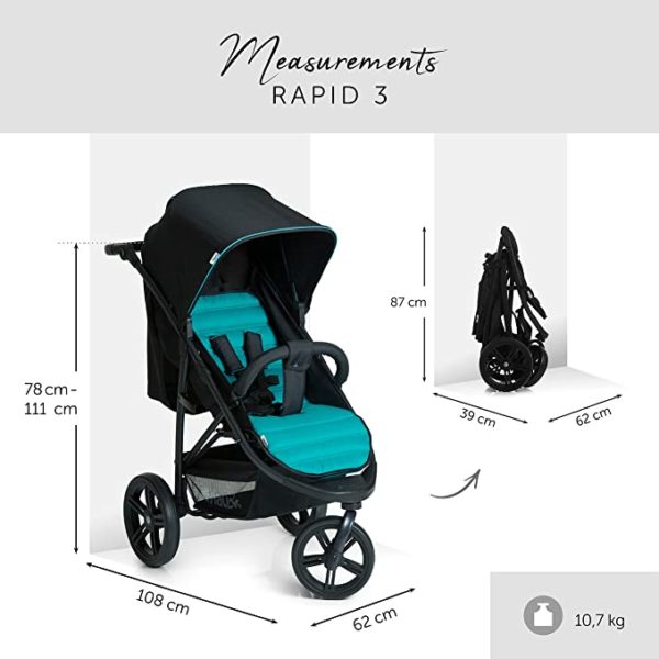 Hauck Poussette Citadine Trois Roues Rapid 3 grande hauteur 111cm enfant jusqu'à 22kg