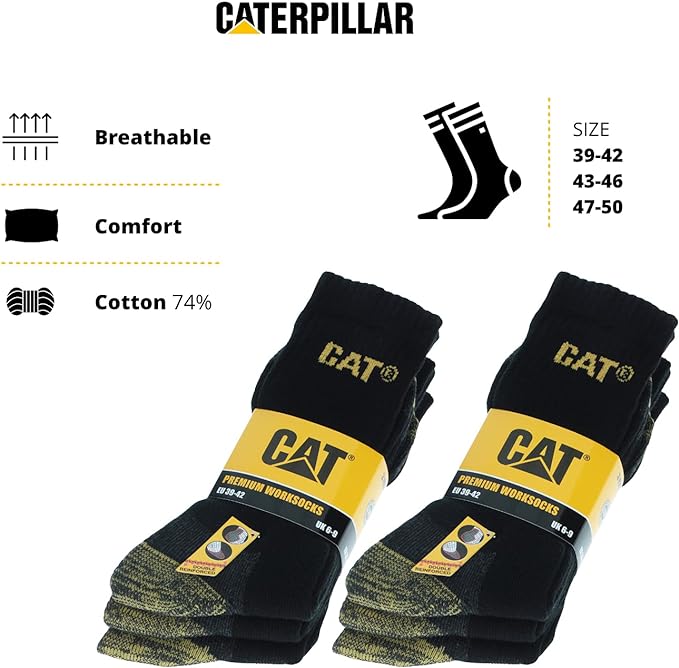 Lot de 6 paires de chaussettes de travail Caterpillar grande pointure jusqu'au 50