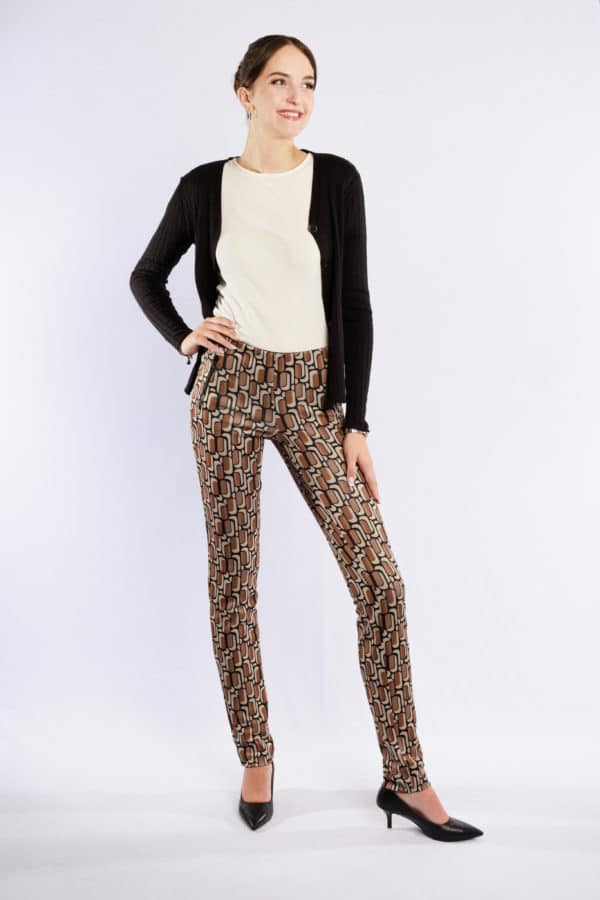 Pantalon Jacky Zip Print toffee beige naturals longueur 38 jusqu'au 46