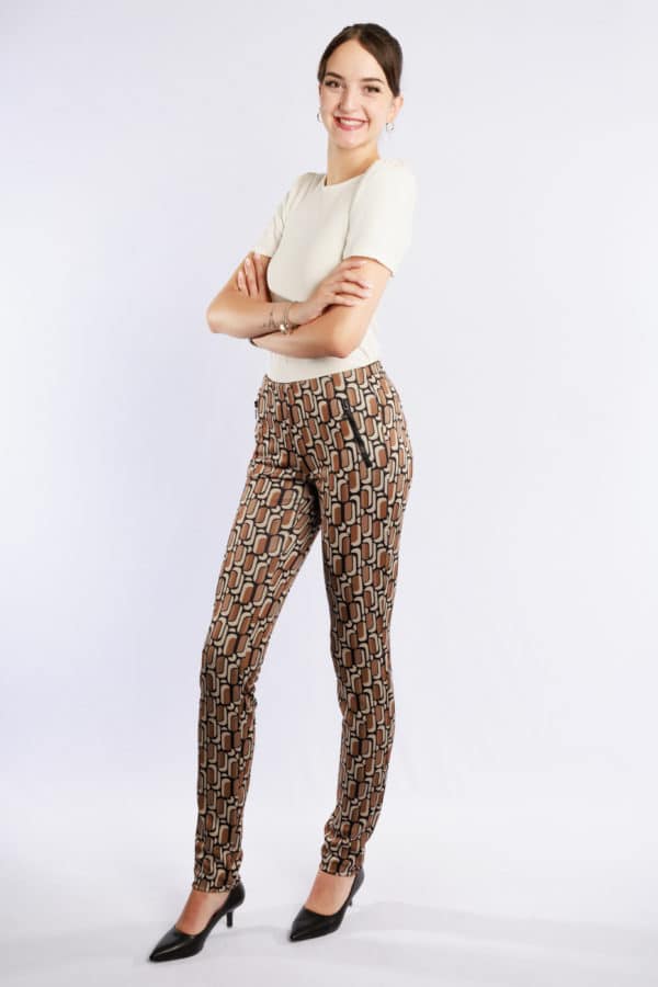 Pantalon Jacky Zip Print toffee beige naturals longueur 38 jusqu'au 46