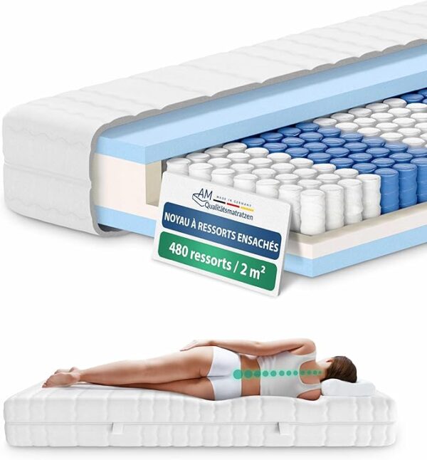 Matelas à ressorts ensachés grande taille 160 x 210cm